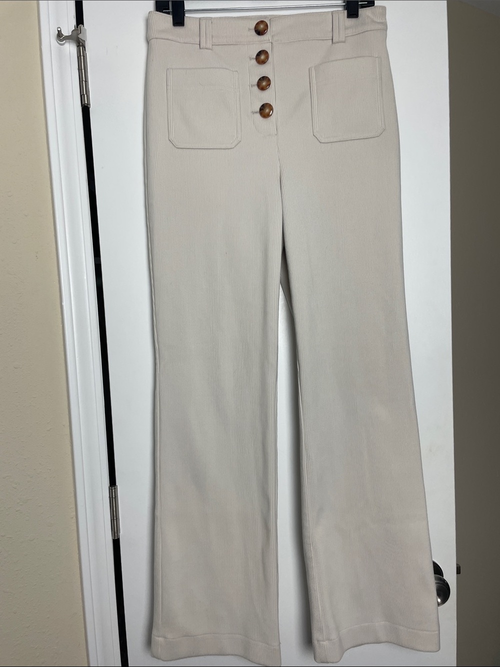 Joie Cream Corduroy Wide Leg Pants High Rise Off White Trousers Soft Fleece